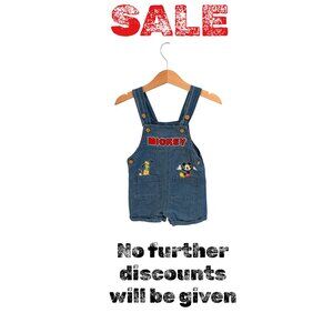 Disney Baby Mickey Mouse Denim Overalls 6/9M Blue Cotton Embroidered Pluto & Mic